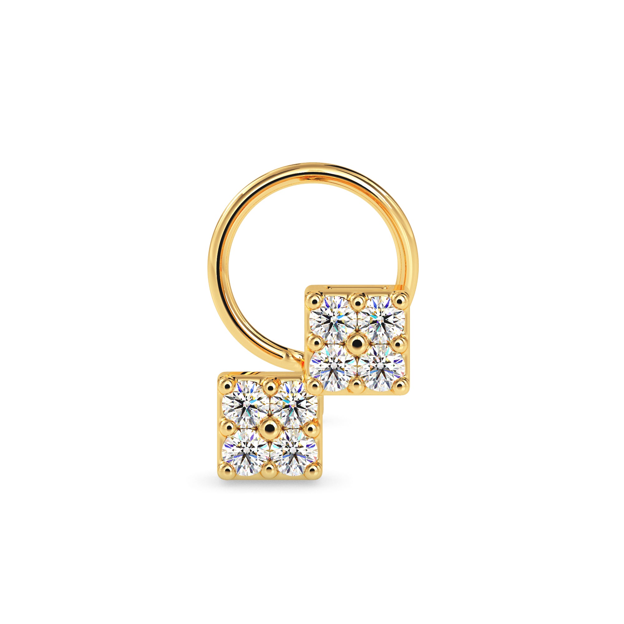 0.07Ct Two Square Cluster Lab-Grown Diamond Gold Wire Back Stud Nosepins
