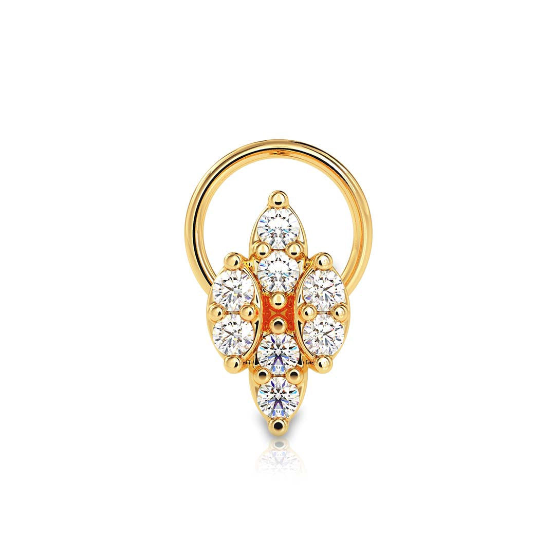 0.07Ct Leaf Style Cluster Lab-Grown Diamond Gold Wire Back Stud Nosepins