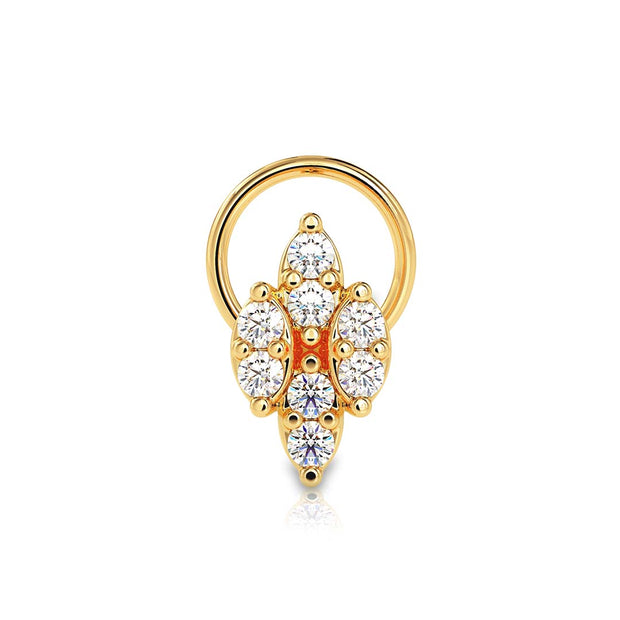 0.07Ct Leaf Style Cluster Lab-Grown Diamond Gold Wire Back Stud Nosepins