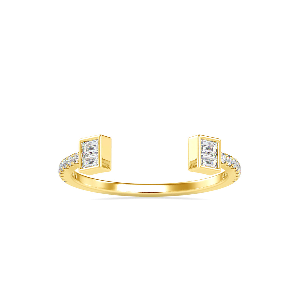 open cuff baguette cut diamond ring in yellow gold