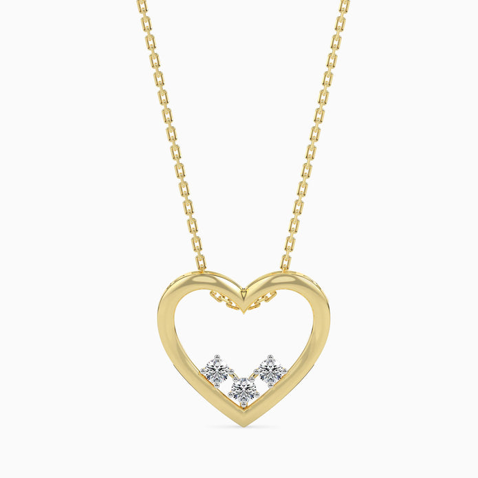 open heart diamond pendant necklace in yellow gold
