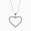 rope style open heart pendant necklace in white gold