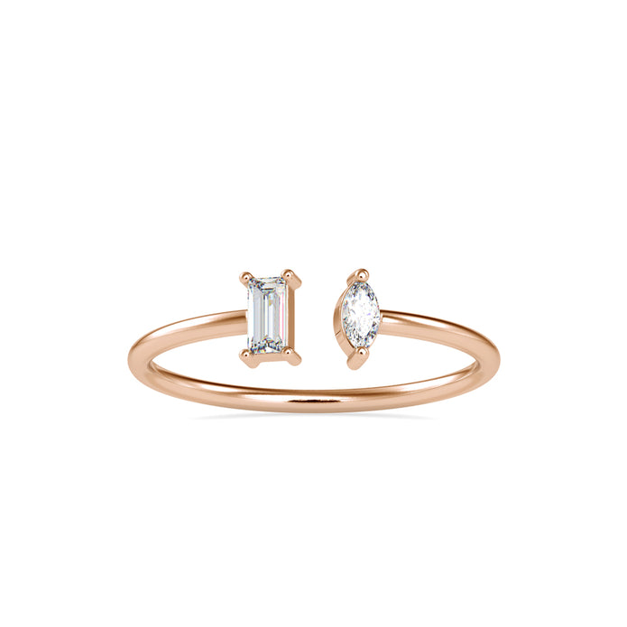 open style two stone diamond ring in rose gold