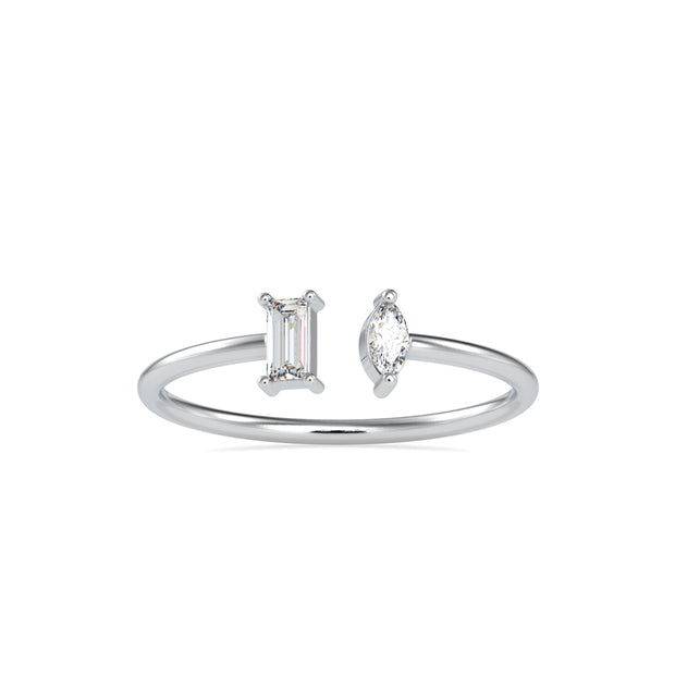 open style two stone diamond ring in white gold