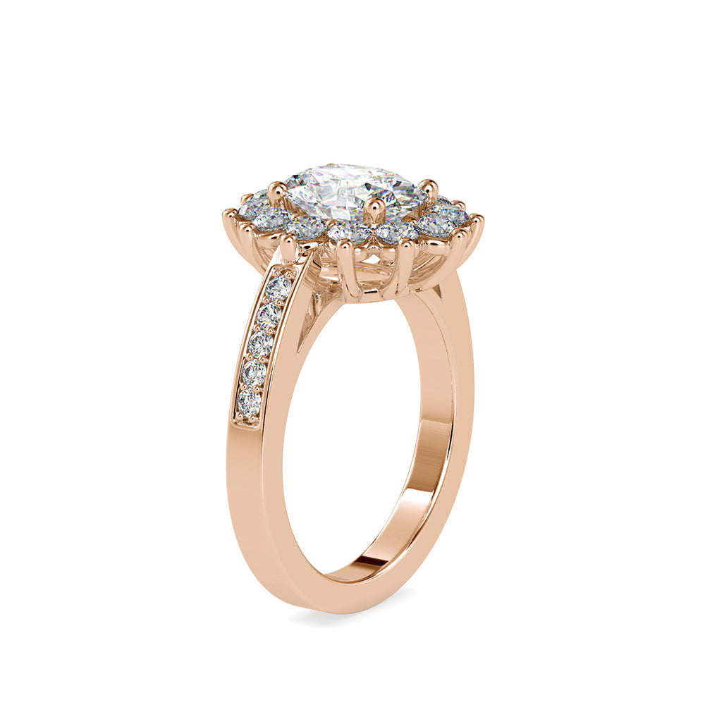 oval cut halo diamond ring in rose gold