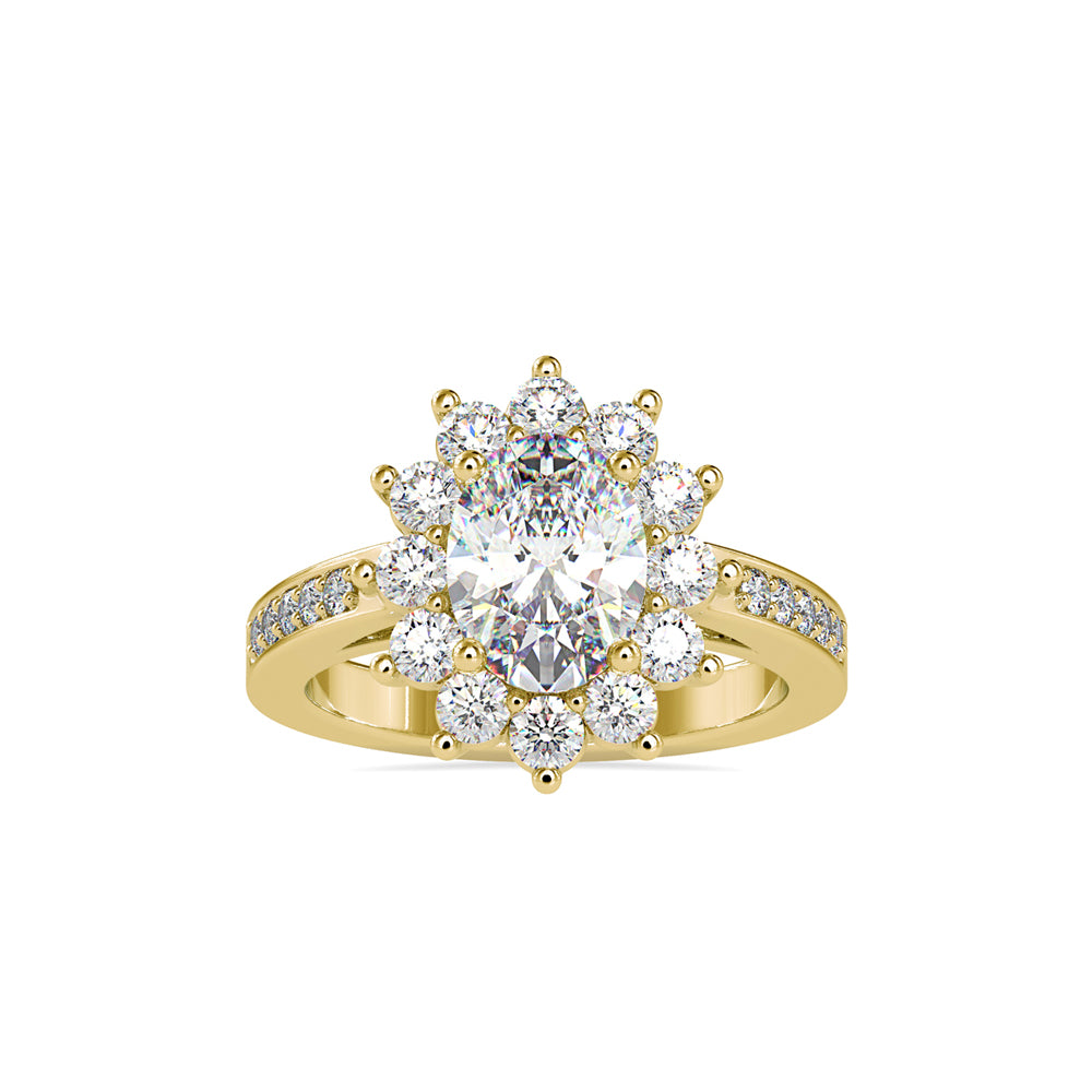 oval cut halo diamond ring in yellow gold