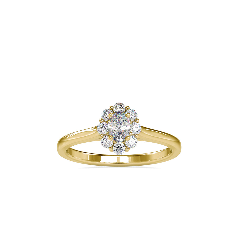 oval prong halo lab-grown diamond ring in yellow gold
