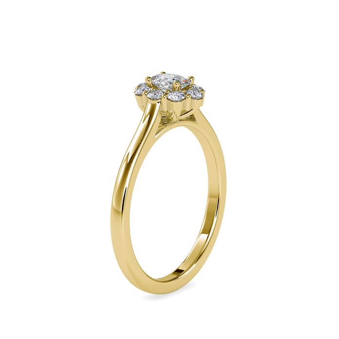 oval prong halo lab-grown diamond ring in yellow gold