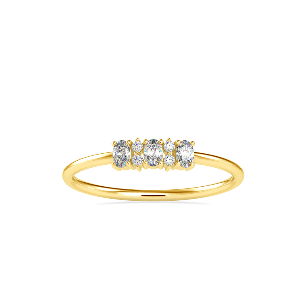 oval and round cut diamond ring in yellow gold