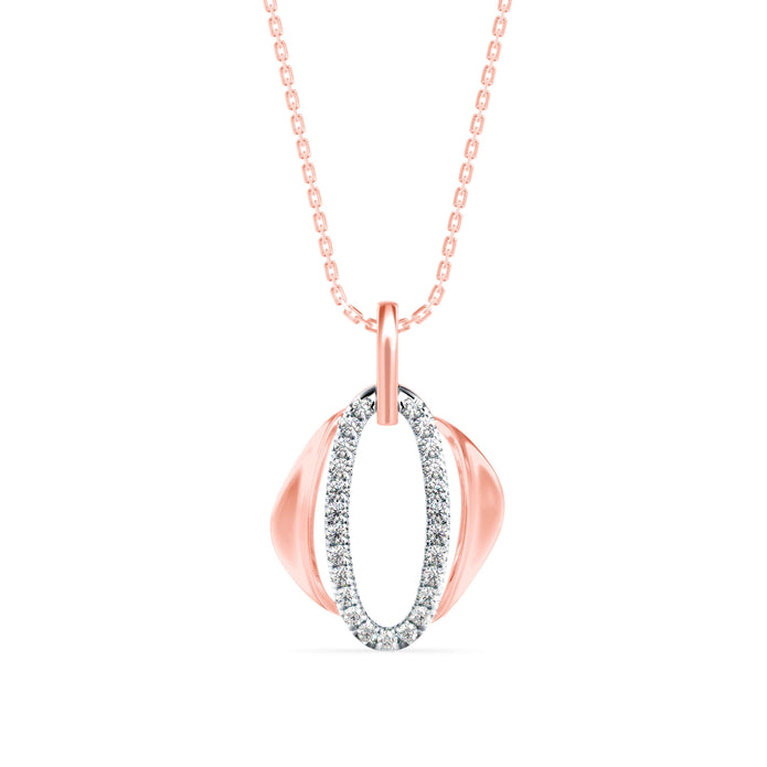 oval shape pave diamond pendant necklace in rose gold