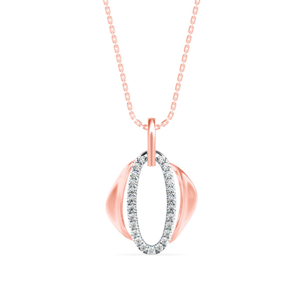 oval shape pave diamond pendant necklace in rose gold