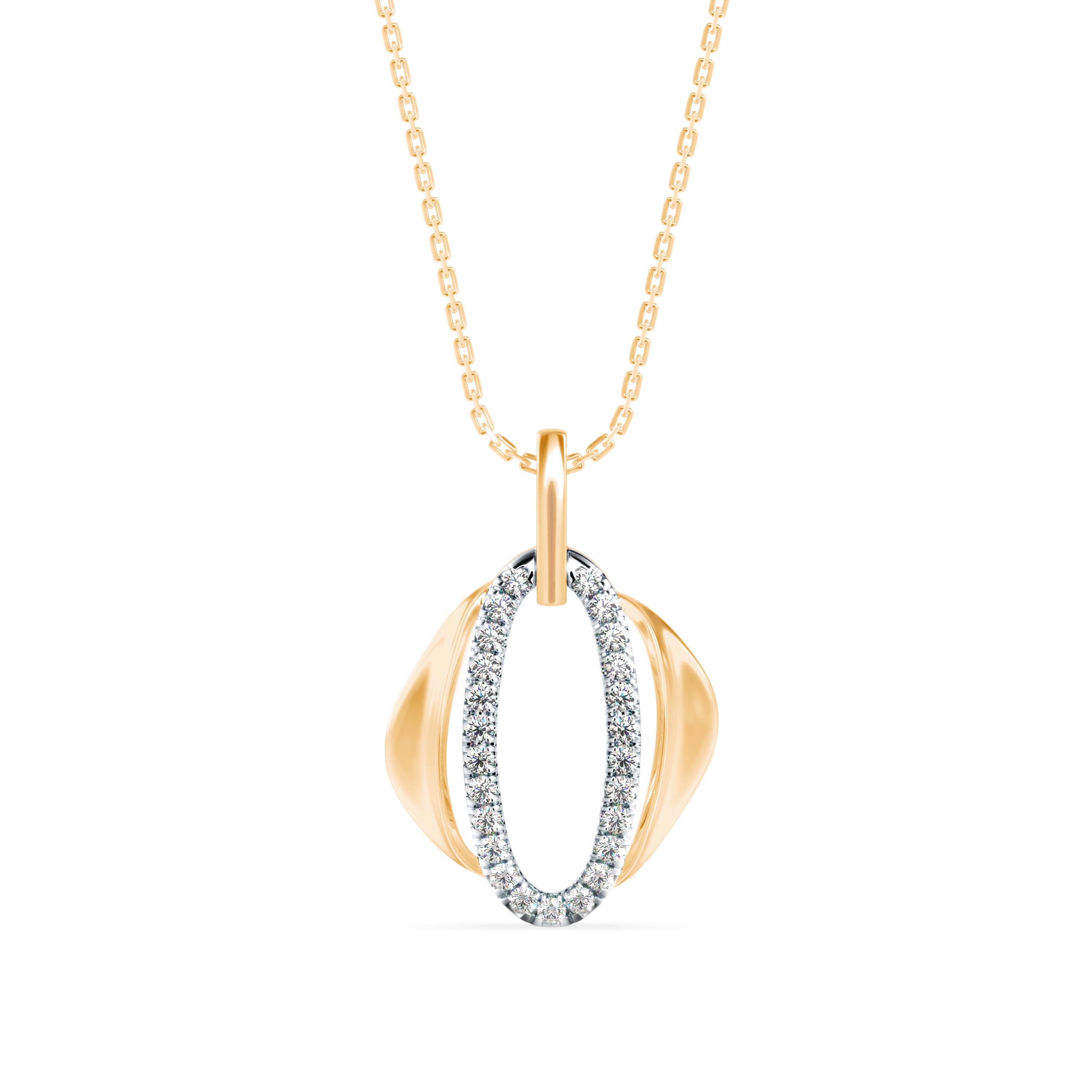 oval shape pave diamond pendant necklace in yellow gold