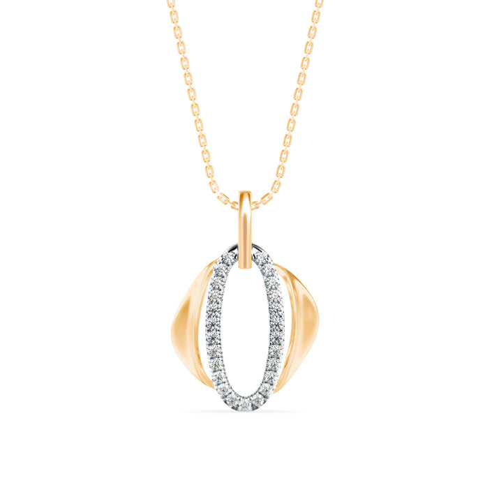 oval shape pave diamond pendant necklace in yellow gold