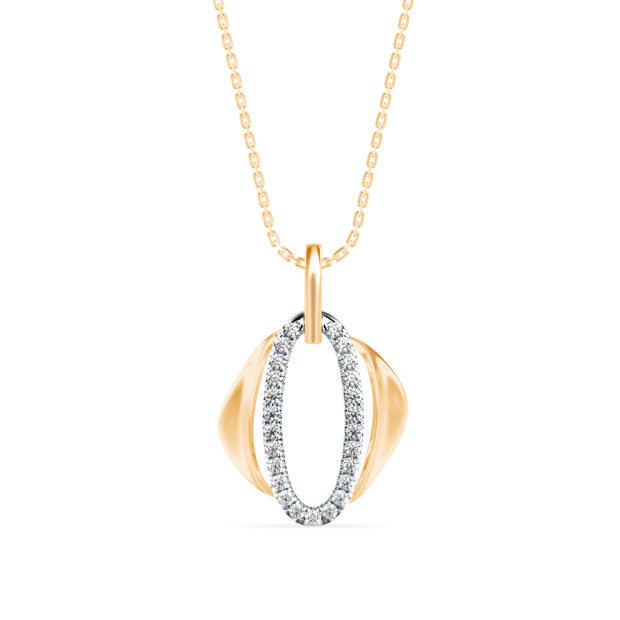 oval shape pave diamond pendant necklace in yellow gold