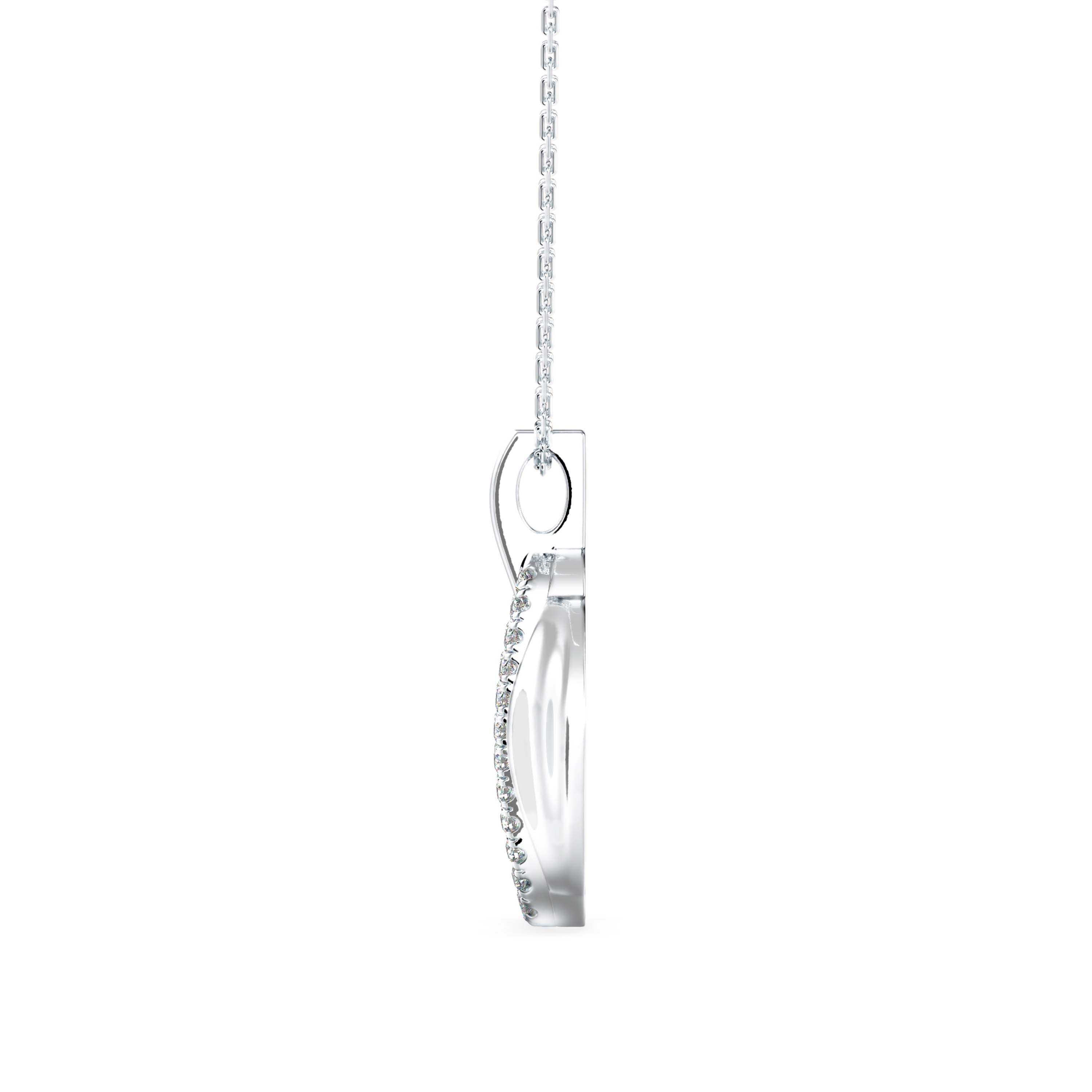 oval shape pave diamond pendant necklace in white gold