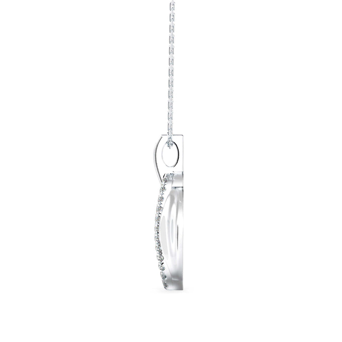 oval shape pave diamond pendant necklace in white gold