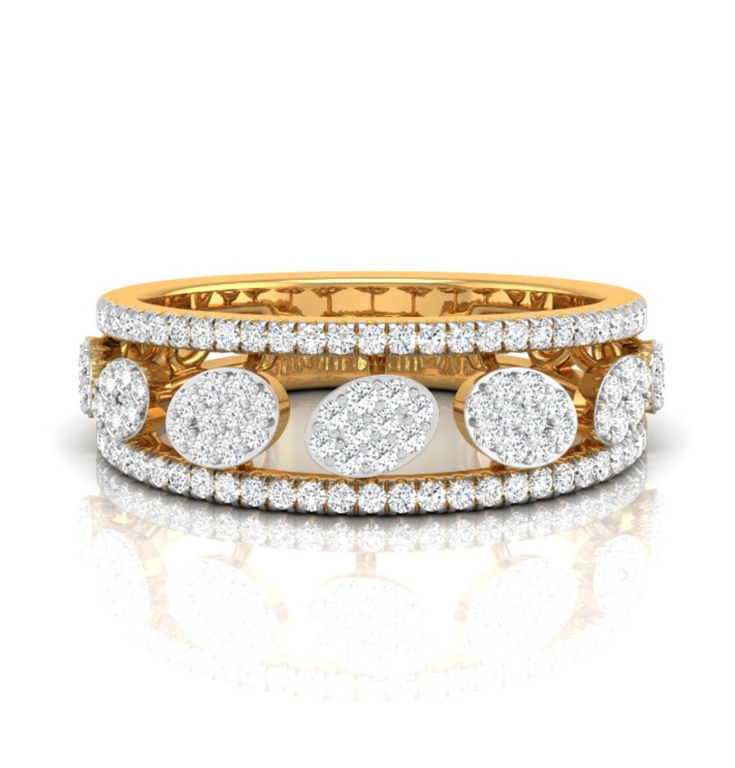 oval shape round cut cluster lab-grown diamond band in yellow gold