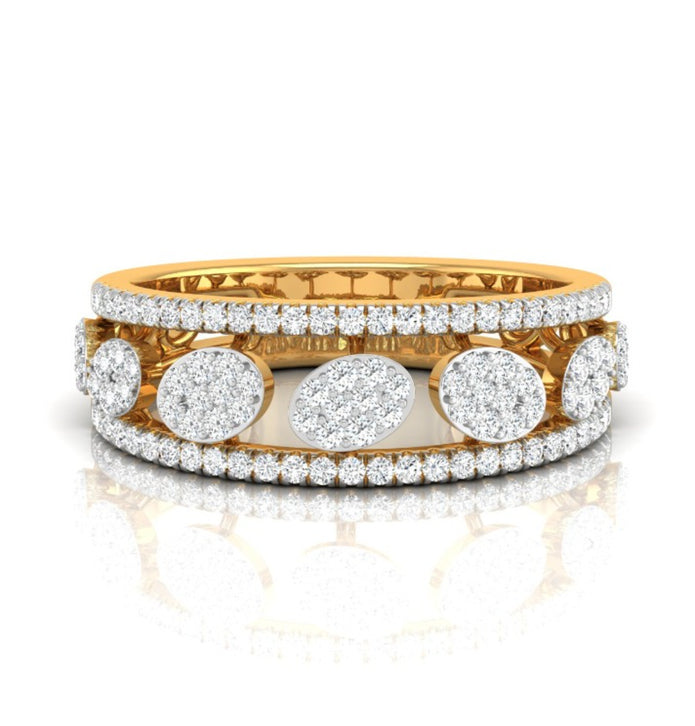 oval shape round cut cluster lab-grown diamond band in yellow gold