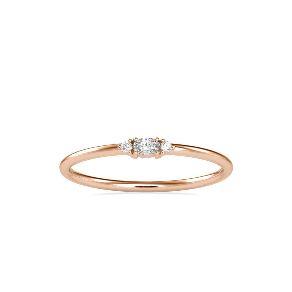 oval three stone diamond ring in rose gold