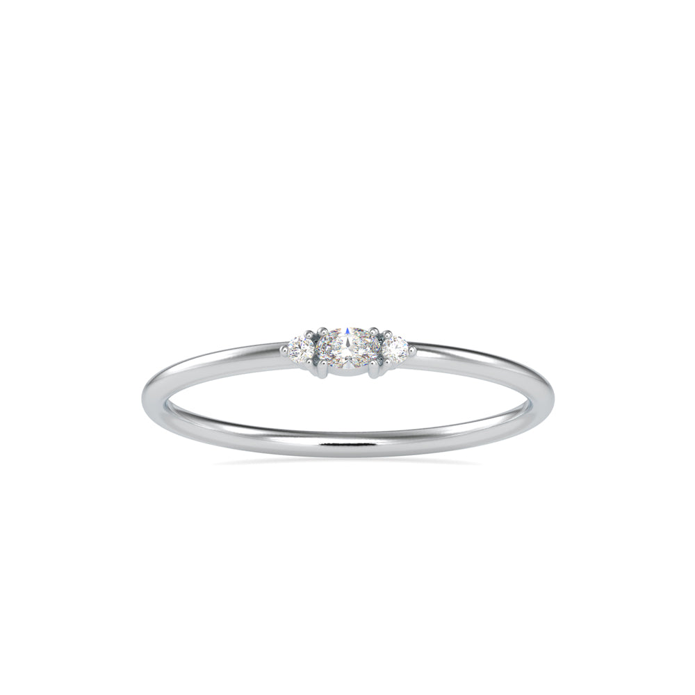 oval three stone diamond ring in white gold