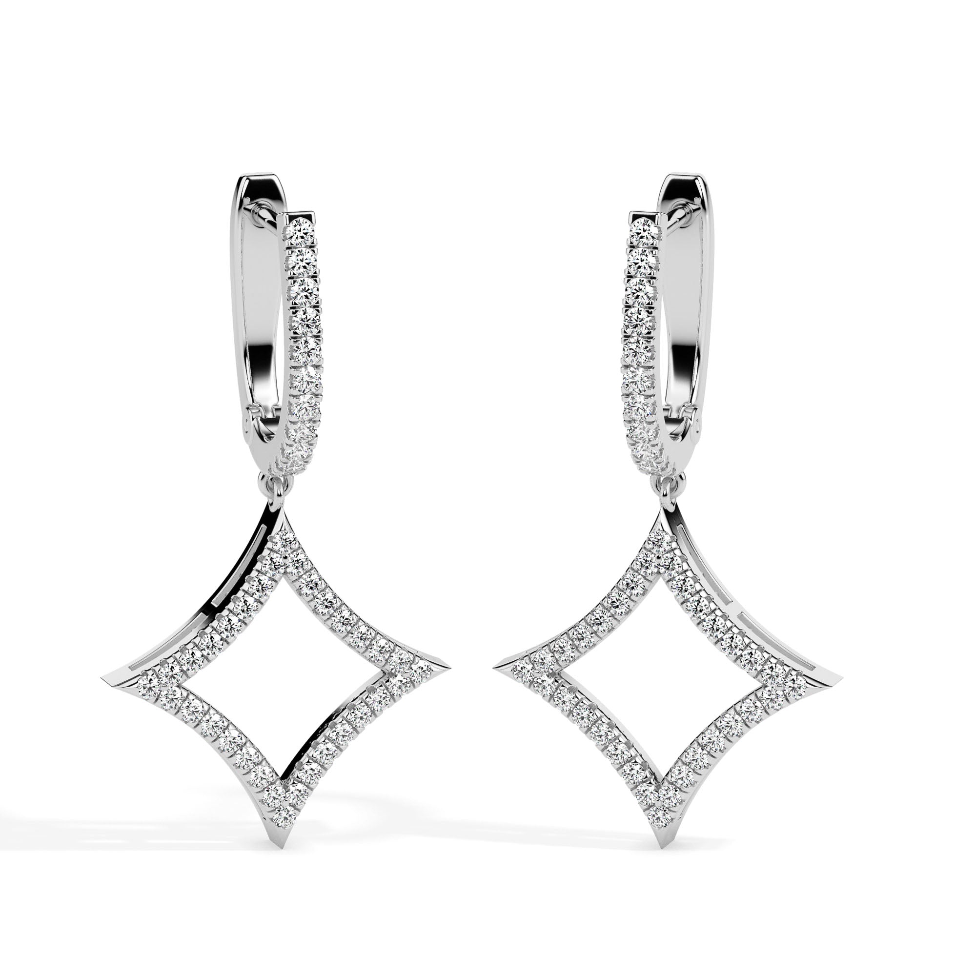 pave diamond hoop drop earrings in white gold