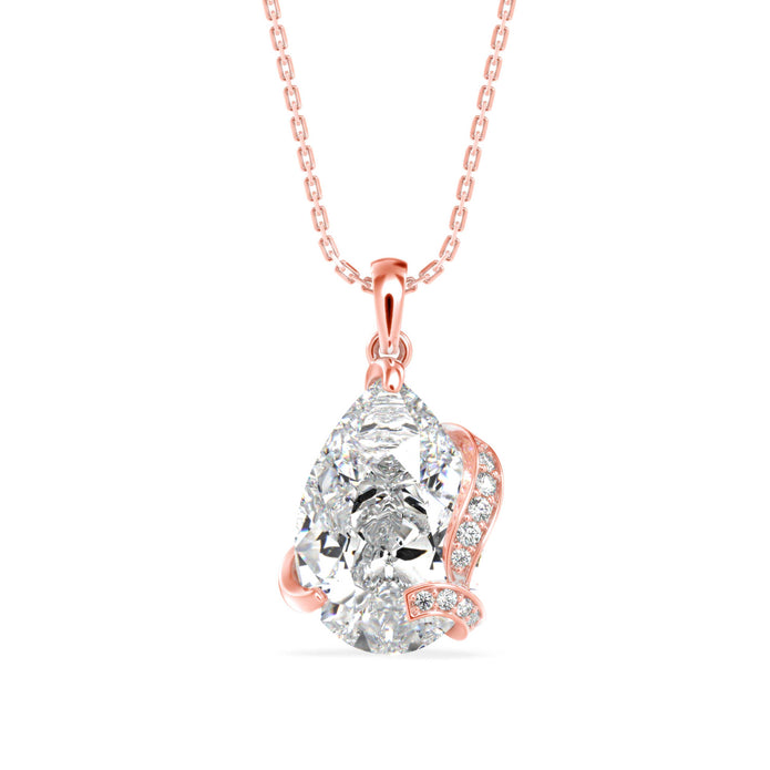 pear solitaire diamond pendant necklace in rose gold