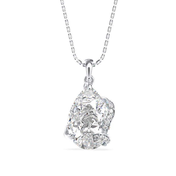 pear solitaire diamond pendant necklace in white gold