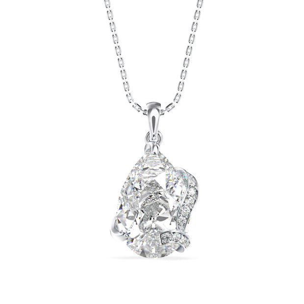 pear solitaire diamond pendant necklace in white gold