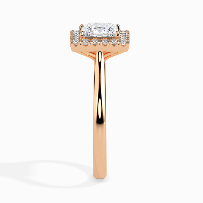 princess cut halo diamond ring in rose gold