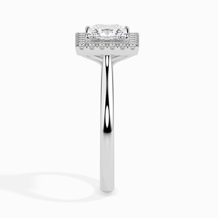princess cut halo diamond ring in white gold