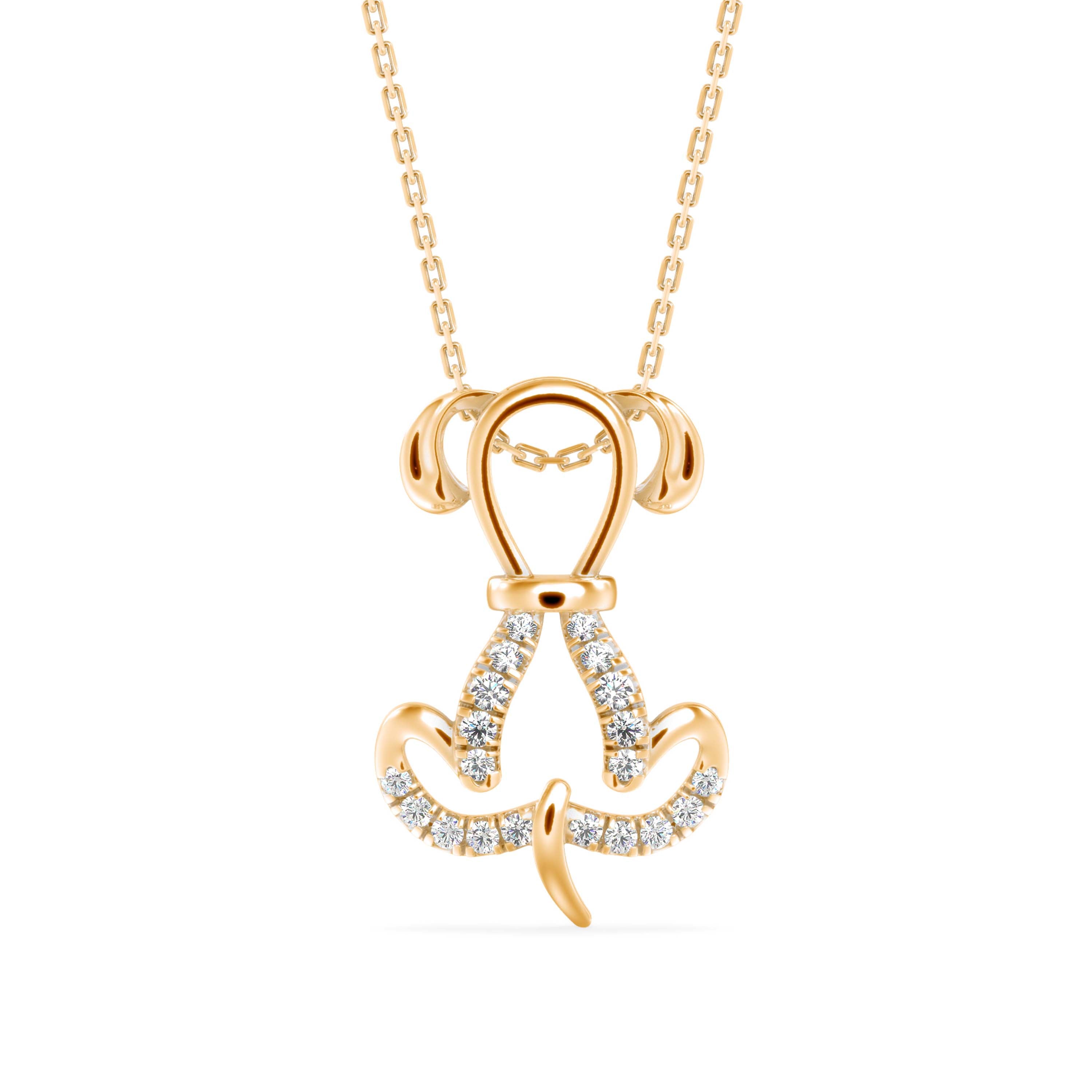 puppy love shape diamond pendant necklace in yellow gold
