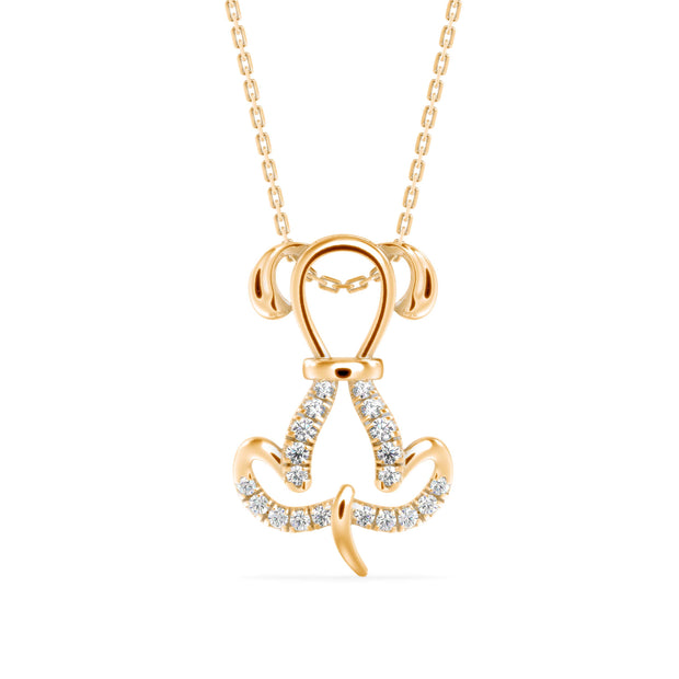 puppy love shape diamond pendant necklace in yellow gold