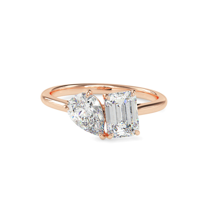 1.91Ct Emerald & Pear Lab-Grown Diamond Toi Et Moi Gold Ring