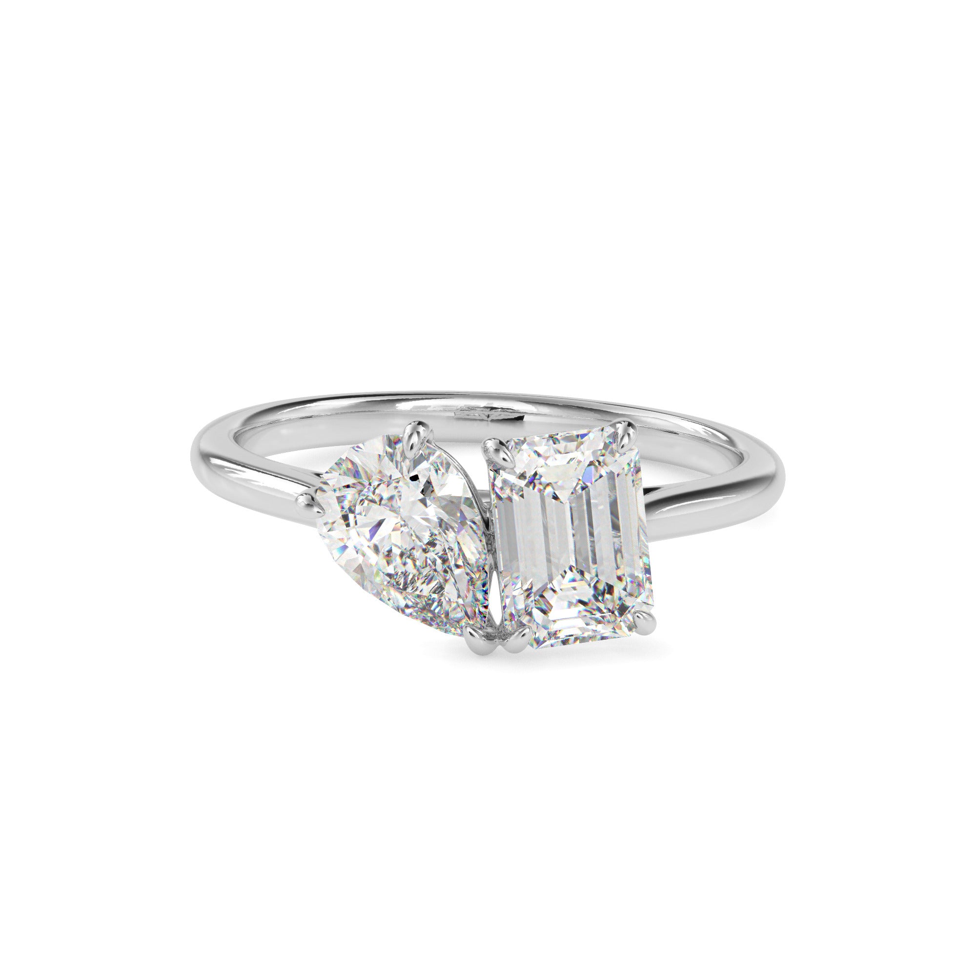 1.91Ct Emerald & Pear Lab-Grown Diamond Toi Et Moi Gold Ring