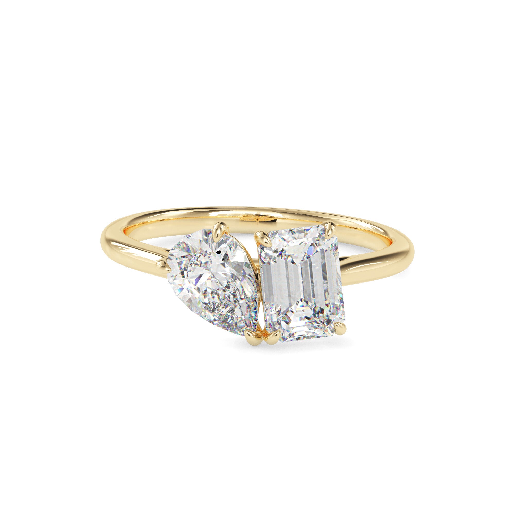 1.91Ct Emerald & Pear Lab-Grown Diamond Toi Et Moi Gold Ring