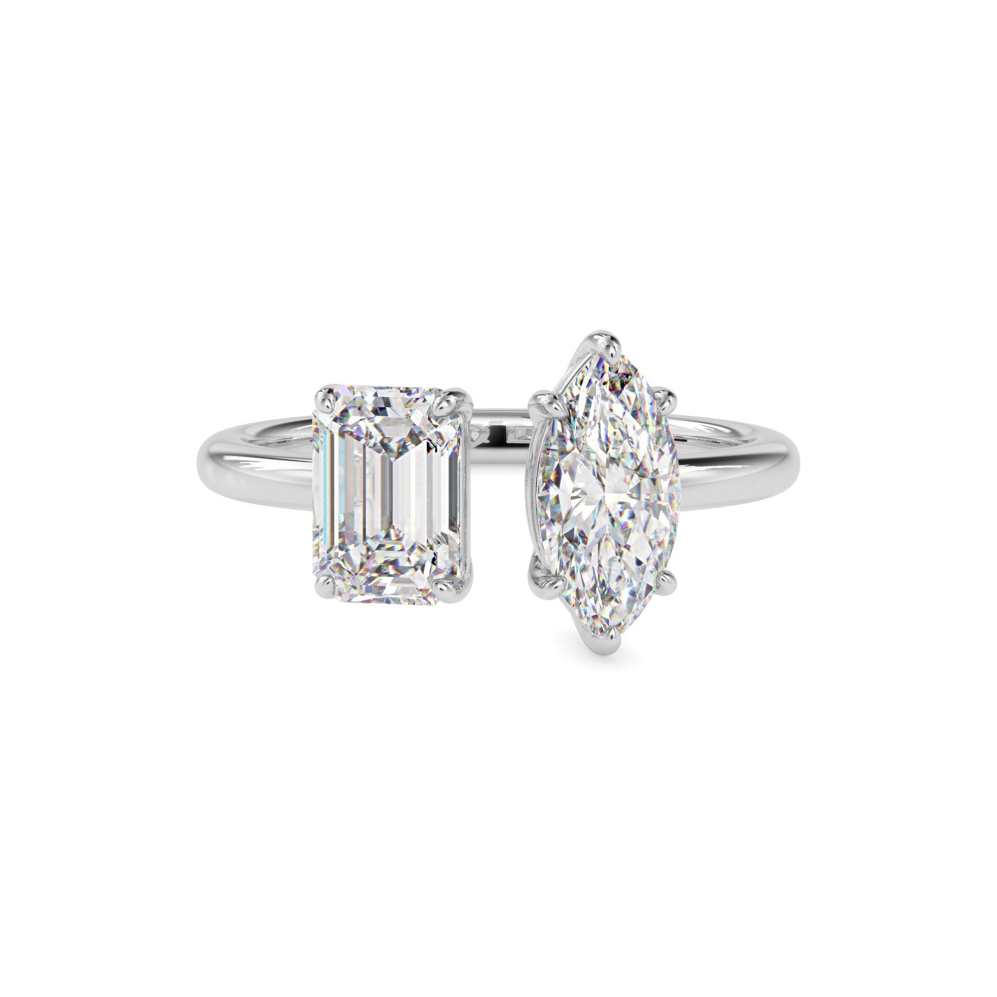 1.94Ct Emerald & Marquise Lab-Grown Diamond Toi Et Moi Gold Ring