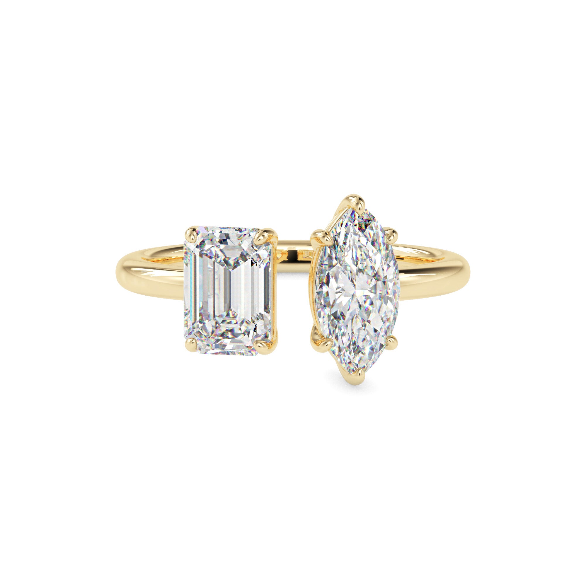 1.94Ct Emerald & Marquise Lab-Grown Diamond Toi Et Moi Gold Ring
