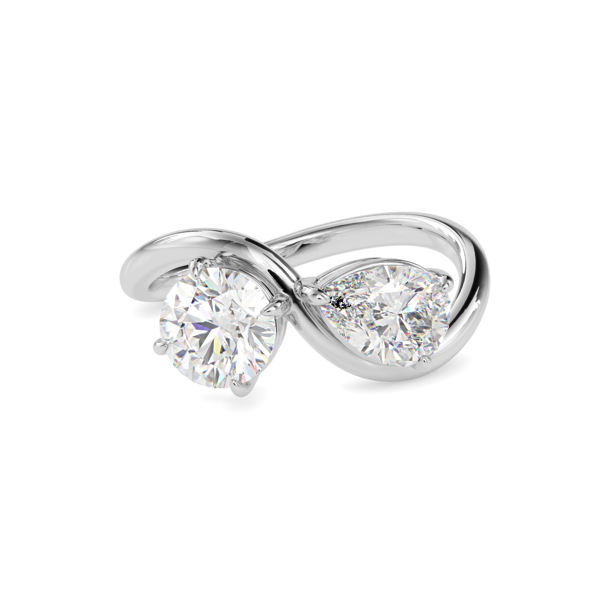 1.84Ct Round & Pear Lab-Grown Diamond Toi Et Moi Gold Ring
