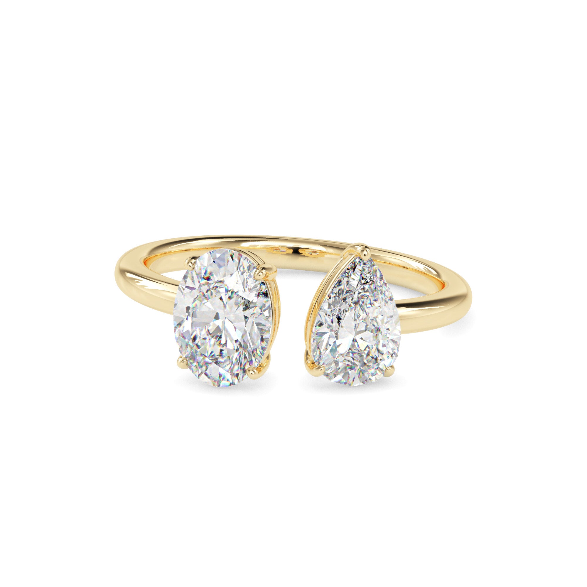 1.89Ct Oval & Pear Open Gap Lab-Grown Diamond Toi Et Moi Gold Ring