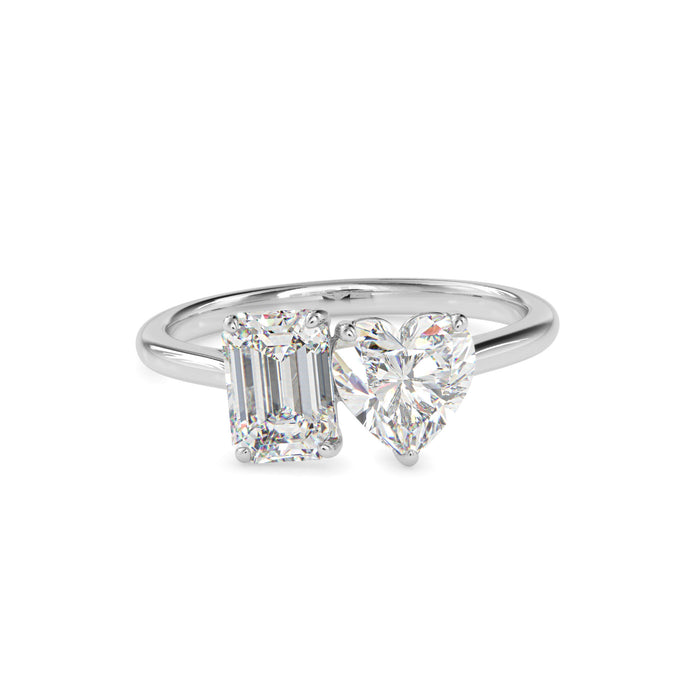 1.99Ct Emerald & Heart Lab-Grown Diamond Toi Et Moi Gold Ring