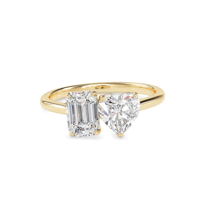 1.99Ct Emerald & Heart Lab-Grown Diamond Toi Et Moi Gold Ring