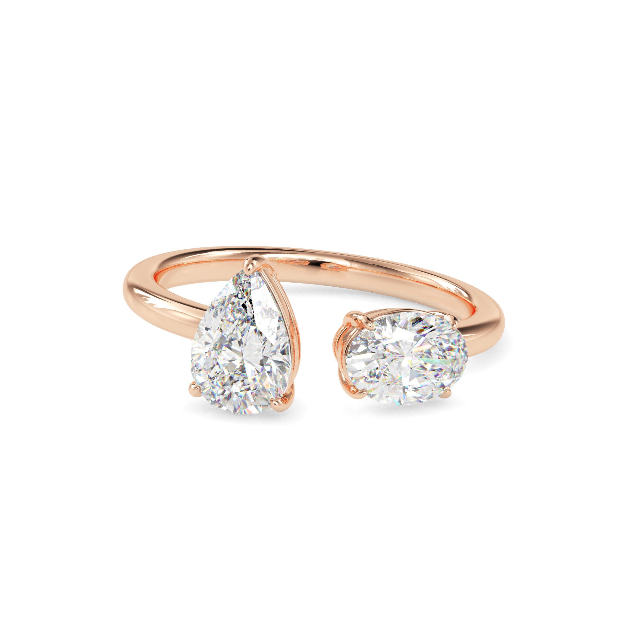 1.80Ct Pear & Oval Open Gap Lab-Grown Diamond Toi Et Moi Gold Ring