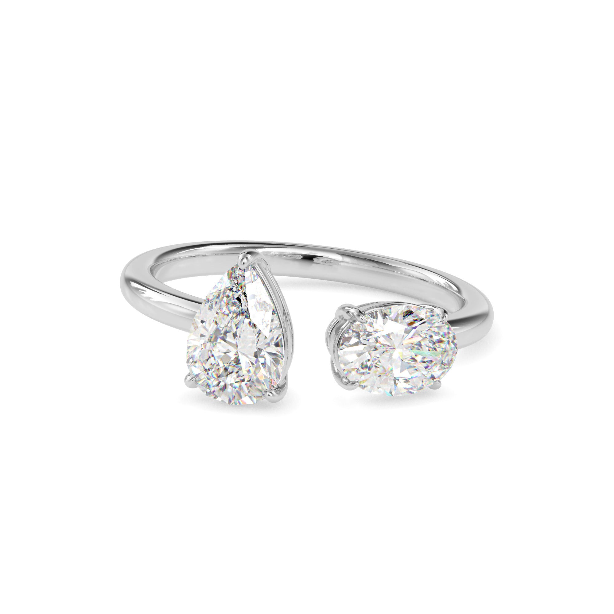 1.80Ct Pear & Oval Open Gap Lab-Grown Diamond Toi Et Moi Gold Ring