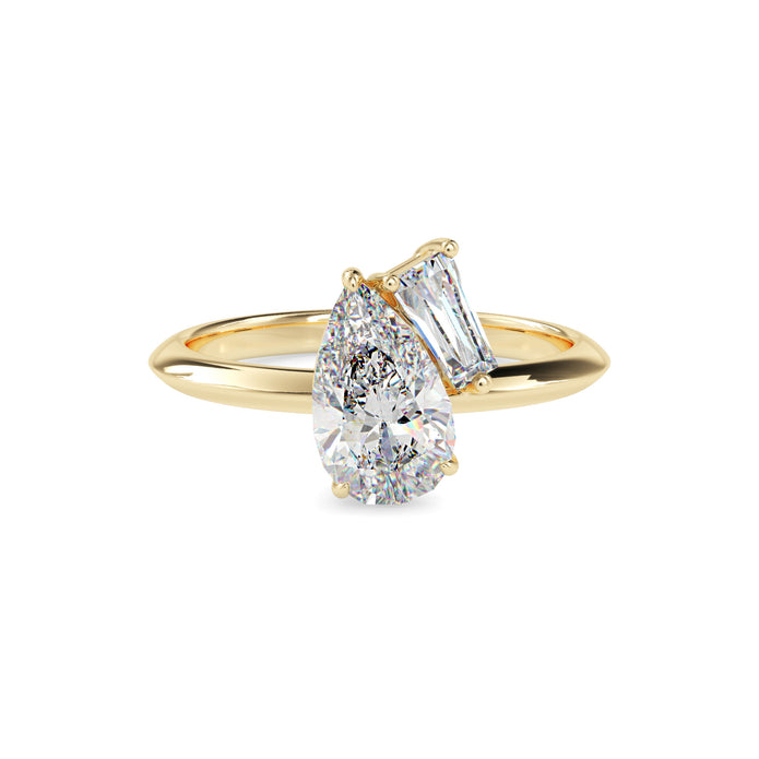 1.88Ct Pear & Baguette Lab-Grown Diamond Toi Et Moi Gold Ring