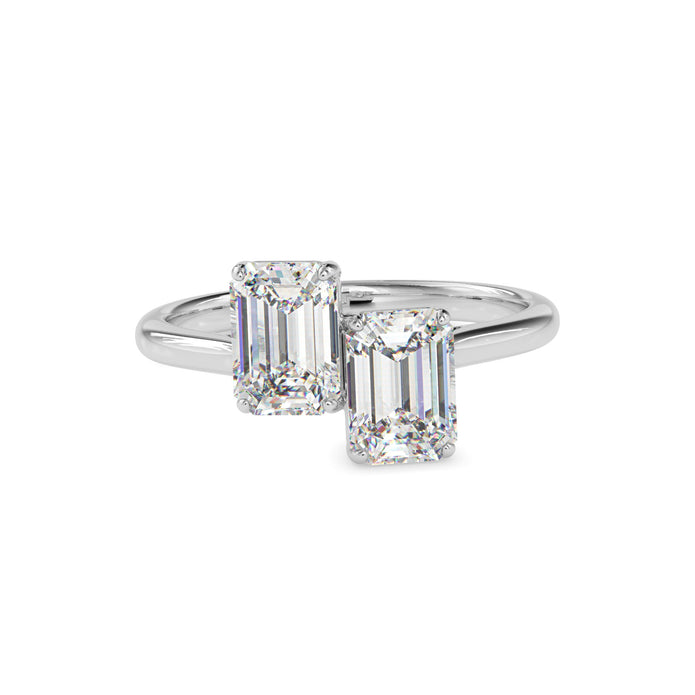 1.97Ct Emerald Cut Two Stone Lab-Grown Diamond Toi Et Moi Gold Ring