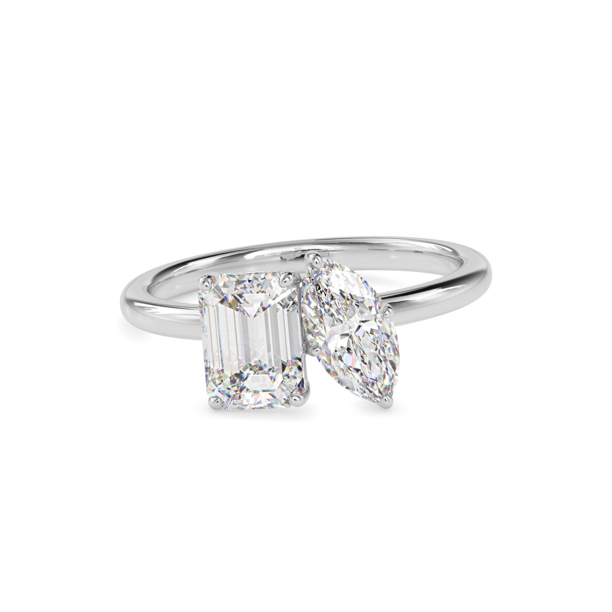 1.95Ct Emerald & Marquise Lab-Grown Diamond Toi Et Moi Gold Ring