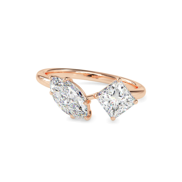 2.00Ct Marquise & Princess Lab-Grown Diamond Toi Et Moi Gold Ring