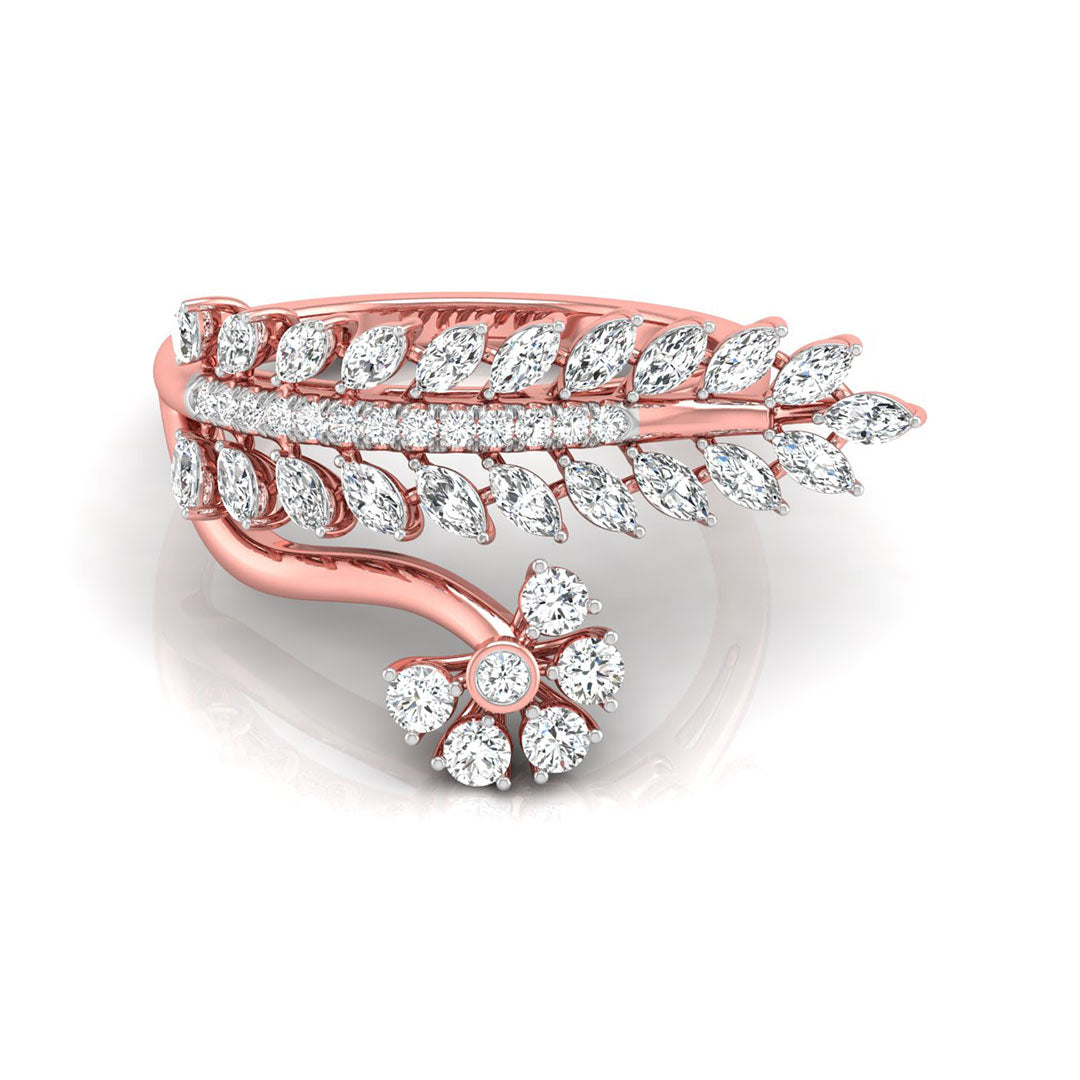 0.76Ct Leaf & Floral Design Marquise And Round Cut Lab-Grown Diamond Ring
