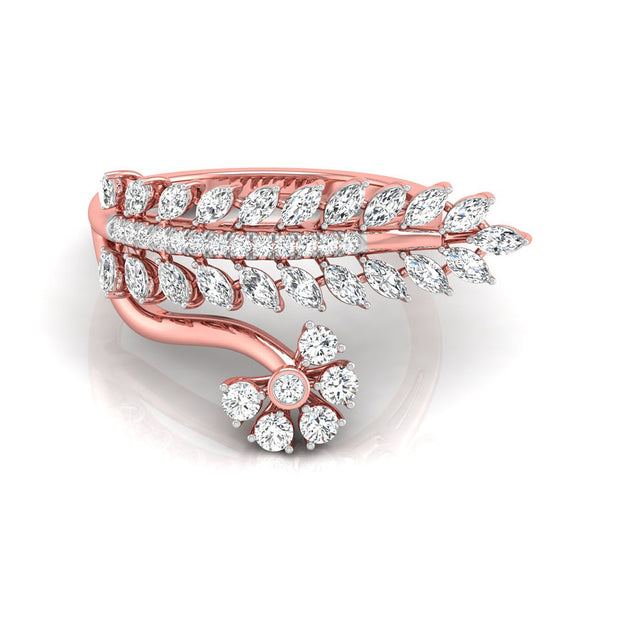 0.76Ct Leaf & Floral Design Marquise And Round Cut Lab-Grown Diamond Ring