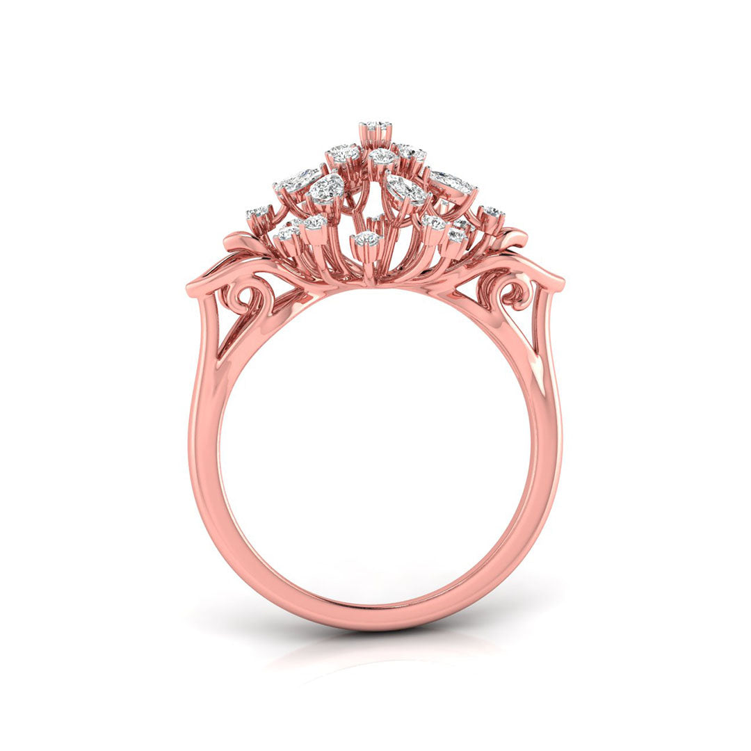 round and pear cut cluster cocktail diamond ring in rose gold